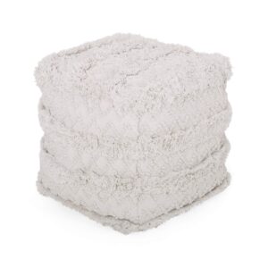 christopher knight home anna boho fabric cube pouf, white