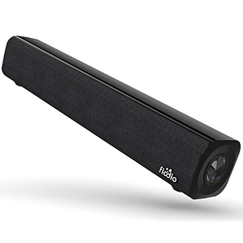 Fiodio Wireless Mini Sound Bar with Strong Bass, USB Battery Powered Projector Speakers for Desktop, Aux-in Wired Stereo Portable Speaker for PC, Gaming, Tablets and Cellphone