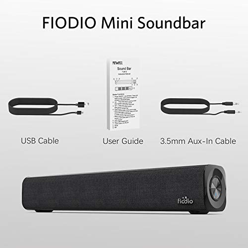 Fiodio Wireless Mini Sound Bar with Strong Bass, USB Battery Powered Projector Speakers for Desktop, Aux-in Wired Stereo Portable Speaker for PC, Gaming, Tablets and Cellphone