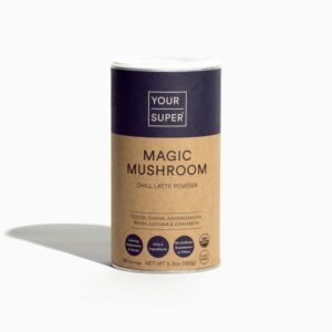 your super magic mushroom superfood powder – mushroom supplement for natural calm, brain health, and immune support, made with organic ashwagandha, lucuma, reishi, and chaga powder (30 servings)