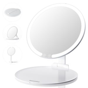 beautifive travel lighted makeup mirror foldable compact mirror with light, rechargeable 3 colors dimmable light modes mirror with adjustable, 1x vanity mirror with light
