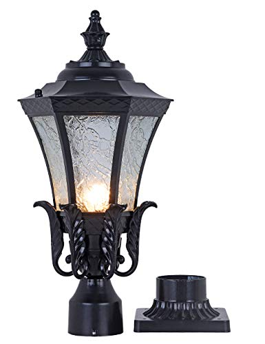 GYDZ Vintage Outdoor Post Mount Light,21''H Pier Mount Post Light Outdoor for Villa Or Garden Backyard, Victorian Light Fixture in Oil-Rubbed Black with Water Ripple Glass