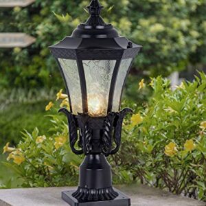 GYDZ Vintage Outdoor Post Mount Light,21''H Pier Mount Post Light Outdoor for Villa Or Garden Backyard, Victorian Light Fixture in Oil-Rubbed Black with Water Ripple Glass