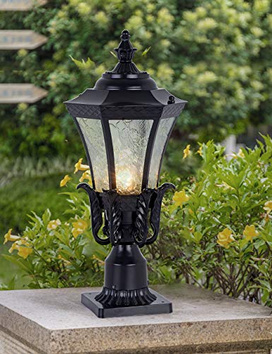 GYDZ Vintage Outdoor Post Mount Light,21''H Pier Mount Post Light Outdoor for Villa Or Garden Backyard, Victorian Light Fixture in Oil-Rubbed Black with Water Ripple Glass