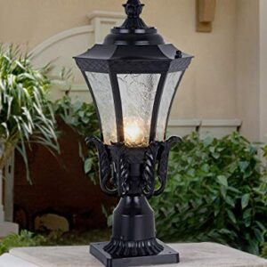 GYDZ Vintage Outdoor Post Mount Light,21''H Pier Mount Post Light Outdoor for Villa Or Garden Backyard, Victorian Light Fixture in Oil-Rubbed Black with Water Ripple Glass