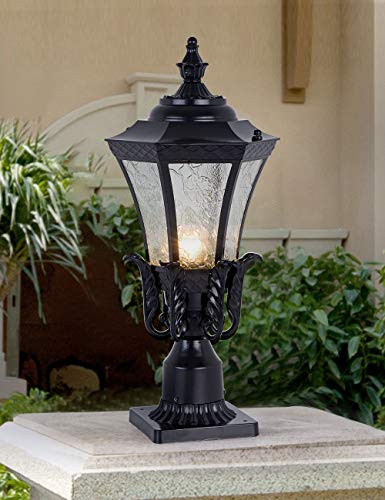 GYDZ Vintage Outdoor Post Mount Light,21''H Pier Mount Post Light Outdoor for Villa Or Garden Backyard, Victorian Light Fixture in Oil-Rubbed Black with Water Ripple Glass