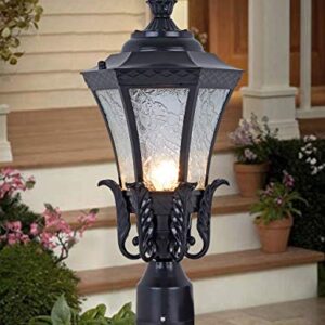 GYDZ Vintage Outdoor Post Mount Light,21''H Pier Mount Post Light Outdoor for Villa Or Garden Backyard, Victorian Light Fixture in Oil-Rubbed Black with Water Ripple Glass