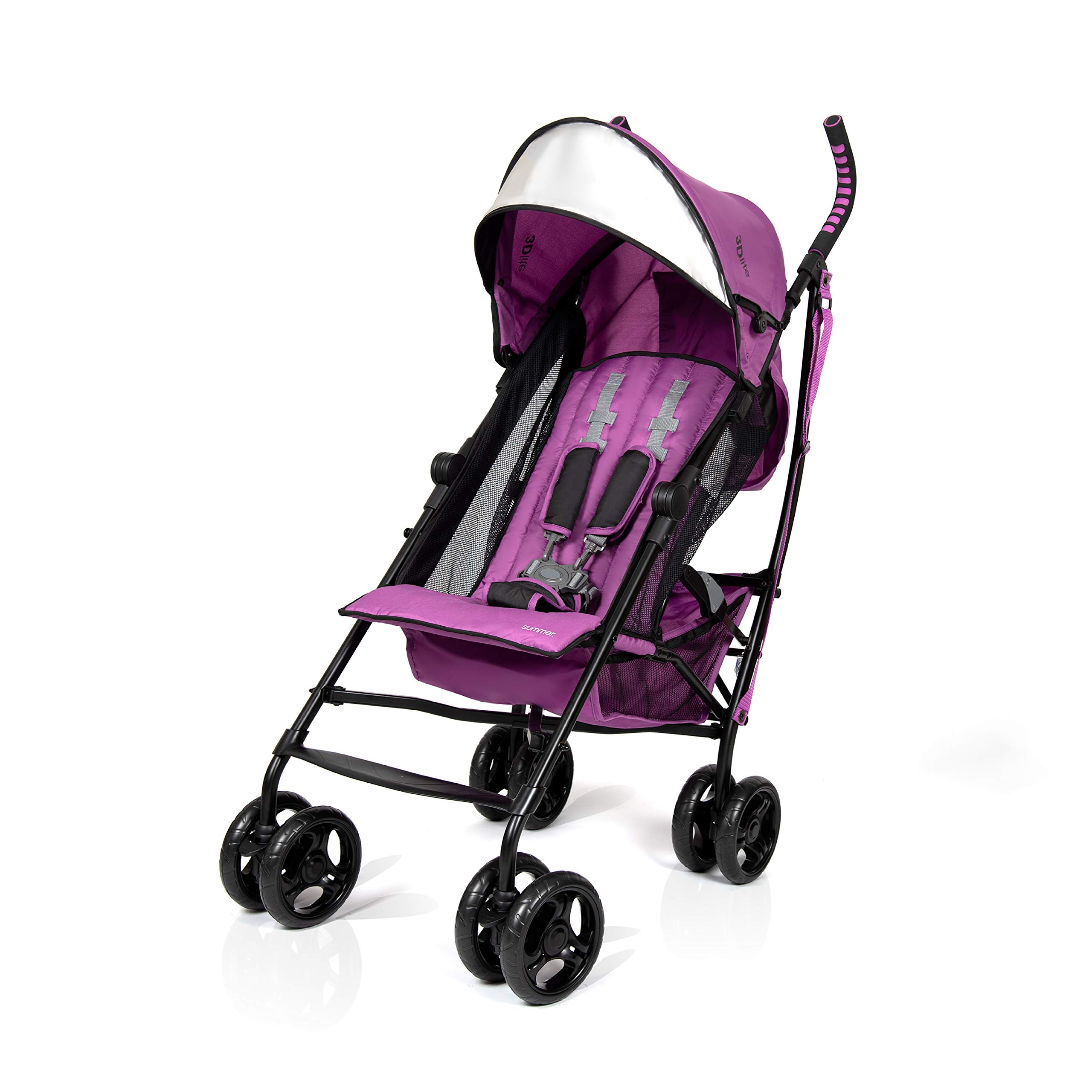 Summer 3Dlite Convenience Stroller, Orchid – Lightweight Stroller with Aluminum Frame, Large Seat Area, Mesh Siding, 4 Position Recline, Extra Large Storage Basket – Infant Stroller for Travel & More