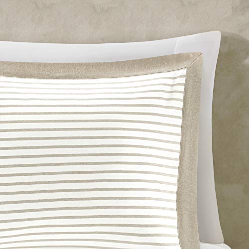 Madison Park Essentials Hayden Comforter, Yarn Dyed Stripe Pattern, Solid on The Reverse Modern All Season Down Alternative Bed Set with Matching Sham, Full/Queen, Tan 3 Piece