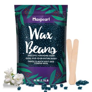 Maxpearl Wax Beads for Hair Removal, 2.5lb Hard Wax Beans Refill Bag for Brazilian Bikini, Face, Eyebrows, Underarms, Arms, Chest, Back, Legs, Coarse Body Hair Specific