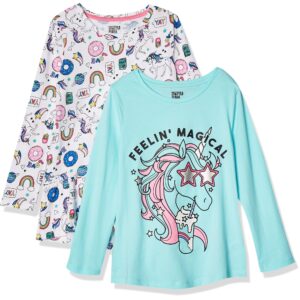 Amazon Essentials Toddler Girls' Long-Sleeve Tunic T-Shirts (Previously Spotted Zebra), Pack of 2, White Doodles/Unicorn, 2T