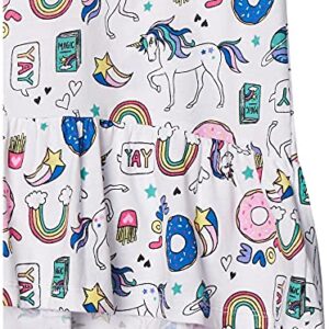 Amazon Essentials Toddler Girls' Long-Sleeve Tunic T-Shirts (Previously Spotted Zebra), Pack of 2, White Doodles/Unicorn, 2T