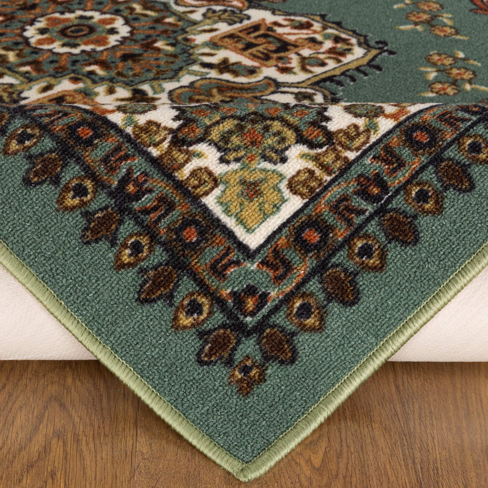 Antep Rugs Alfombras Oriental Traditional 3x5 Non-Skid (Non-Slip) Low Profile Pile Rubber Backing Indoor Area Rugs (Green, 3' x 5')