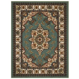 Antep Rugs Alfombras Oriental Traditional 3x5 Non-Skid (Non-Slip) Low Profile Pile Rubber Backing Indoor Area Rugs (Green, 3' x 5')