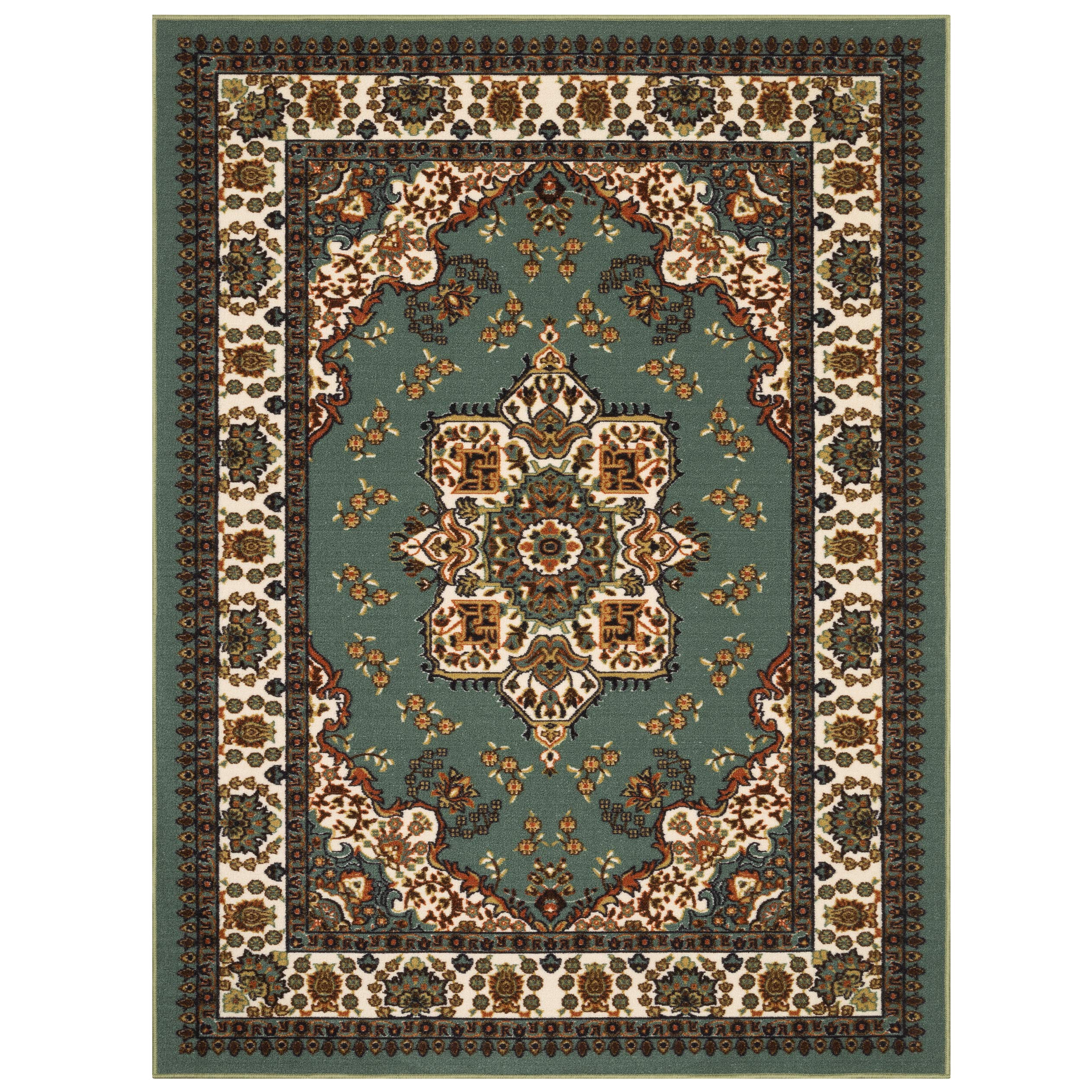 Antep Rugs Alfombras Oriental Traditional 3x5 Non-Skid (Non-Slip) Low Profile Pile Rubber Backing Indoor Area Rugs (Green, 3' x 5')