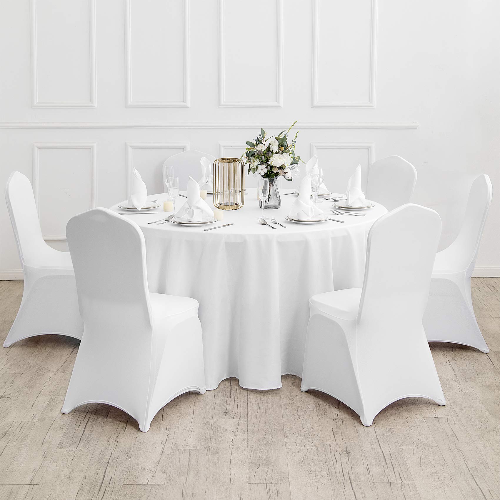 Ascoza 2pack 120 Inch White Round Tablecloth in Polyester Fabric for Wedding/Banquet/Restaurant/Parties