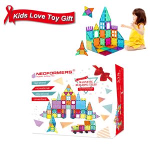 NEOFORMERS Magnetic Tiles Toy with 2 Cars 110 Pcs 3D Magnet Building Blocks Set for Kids STEM Educational Preschool Magnet Toys for Toddlers Boys Girls 3-8 Year Old