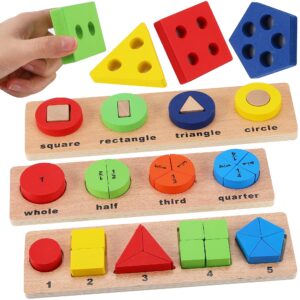 earsam wooden toy for shape blocks toddler stacking puzzle, for sorter block montessori toys sorting rainbow stacker educational toddlers color preschool learning board geometric