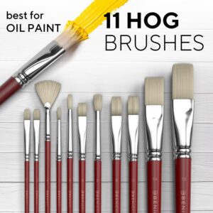 40 Pieces Professional Artist Paint Brush Set with Storage Case - Includes Round and Flat Art Brushes with Hog, Pony, Nylon Hair Bristles - Perfect for Acrylics, Watercolor, Gouache, Oil and Fabric