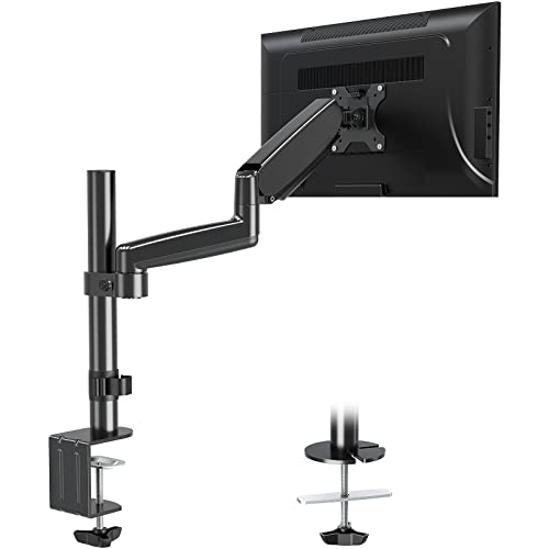 MOUNTUP Monitor Desk Mount, Monitor Stand for Desk Fits 17 to 32 Inch Screen, Tall Monitor Arm Gas Spring Computer Monitor Stand, Full Motion Height Adjustable VESA Mount with C Clamp & Grommet Base