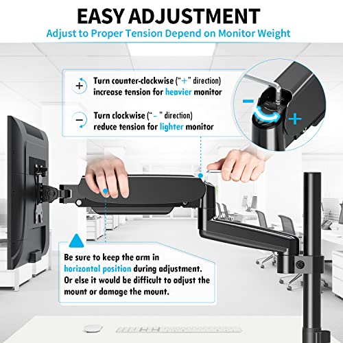 MOUNTUP Monitor Desk Mount, Monitor Stand for Desk Fits 17 to 32 Inch Screen, Tall Monitor Arm Gas Spring Computer Monitor Stand, Full Motion Height Adjustable VESA Mount with C Clamp & Grommet Base