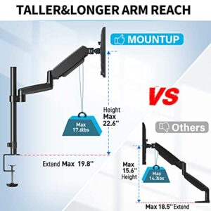 MOUNTUP Monitor Desk Mount, Monitor Stand for Desk Fits 17 to 32 Inch Screen, Tall Monitor Arm Gas Spring Computer Monitor Stand, Full Motion Height Adjustable VESA Mount with C Clamp & Grommet Base