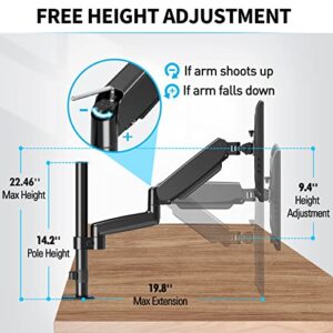 MOUNTUP Monitor Desk Mount, Monitor Stand for Desk Fits 17 to 32 Inch Screen, Tall Monitor Arm Gas Spring Computer Monitor Stand, Full Motion Height Adjustable VESA Mount with C Clamp & Grommet Base