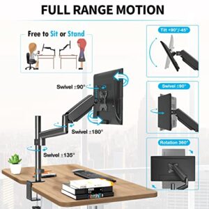 MOUNTUP Monitor Desk Mount, Monitor Stand for Desk Fits 17 to 32 Inch Screen, Tall Monitor Arm Gas Spring Computer Monitor Stand, Full Motion Height Adjustable VESA Mount with C Clamp & Grommet Base