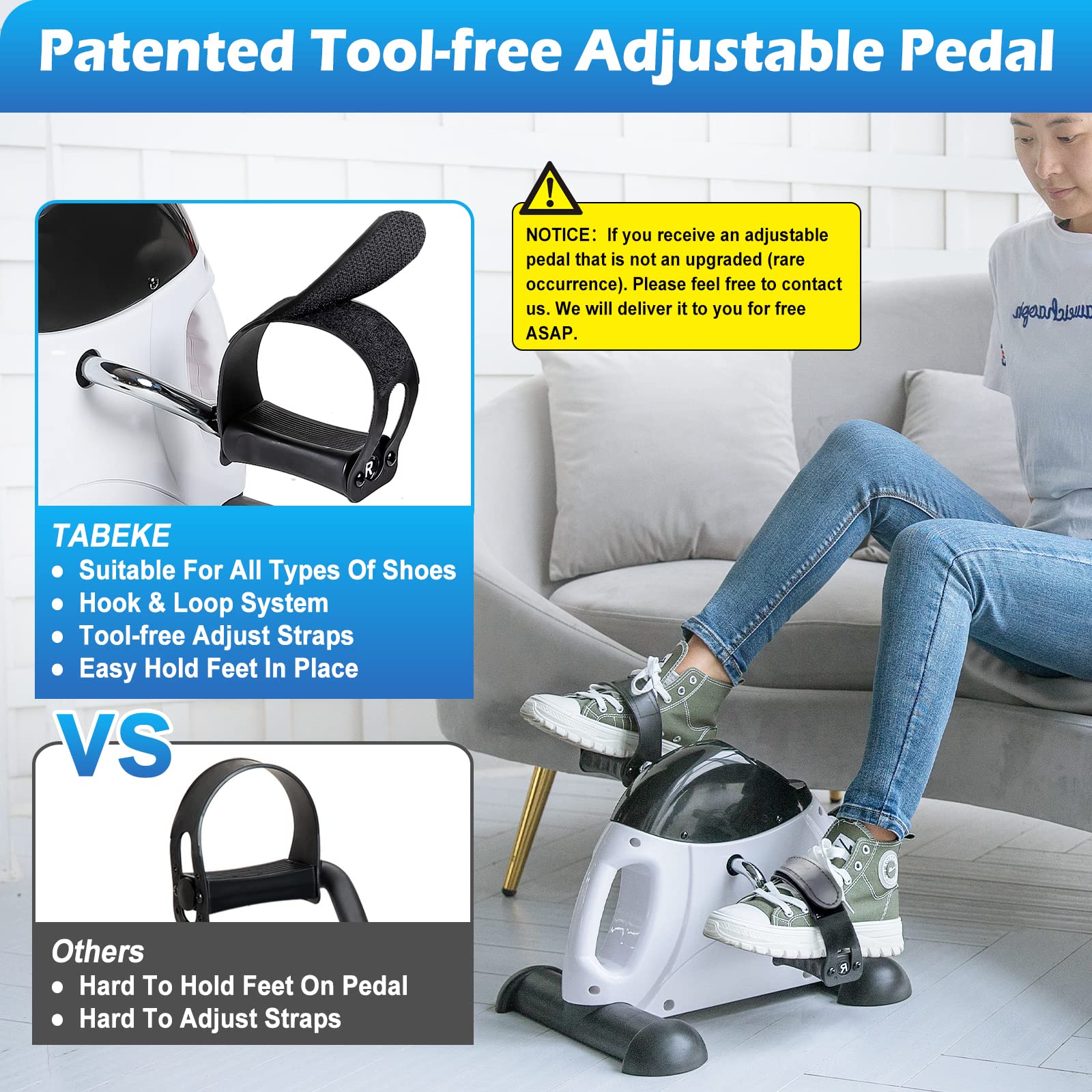 Under Desk Bike Pedal Exerciser - TABEKE Mini Exercise Bike for Arm/Leg Exercise, Pedal Exerciser for Seniors with LCD Display (White)