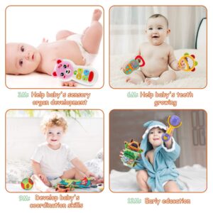 Earsam 6 to 12 Months Baby Phone Toy Rattles Musical Set, Infants Cell Phone Toy & Babies Rattles Teethers Set and Animals Newborn Soft Cloth Book, Baby Toys Early Educational and Sensory Learning