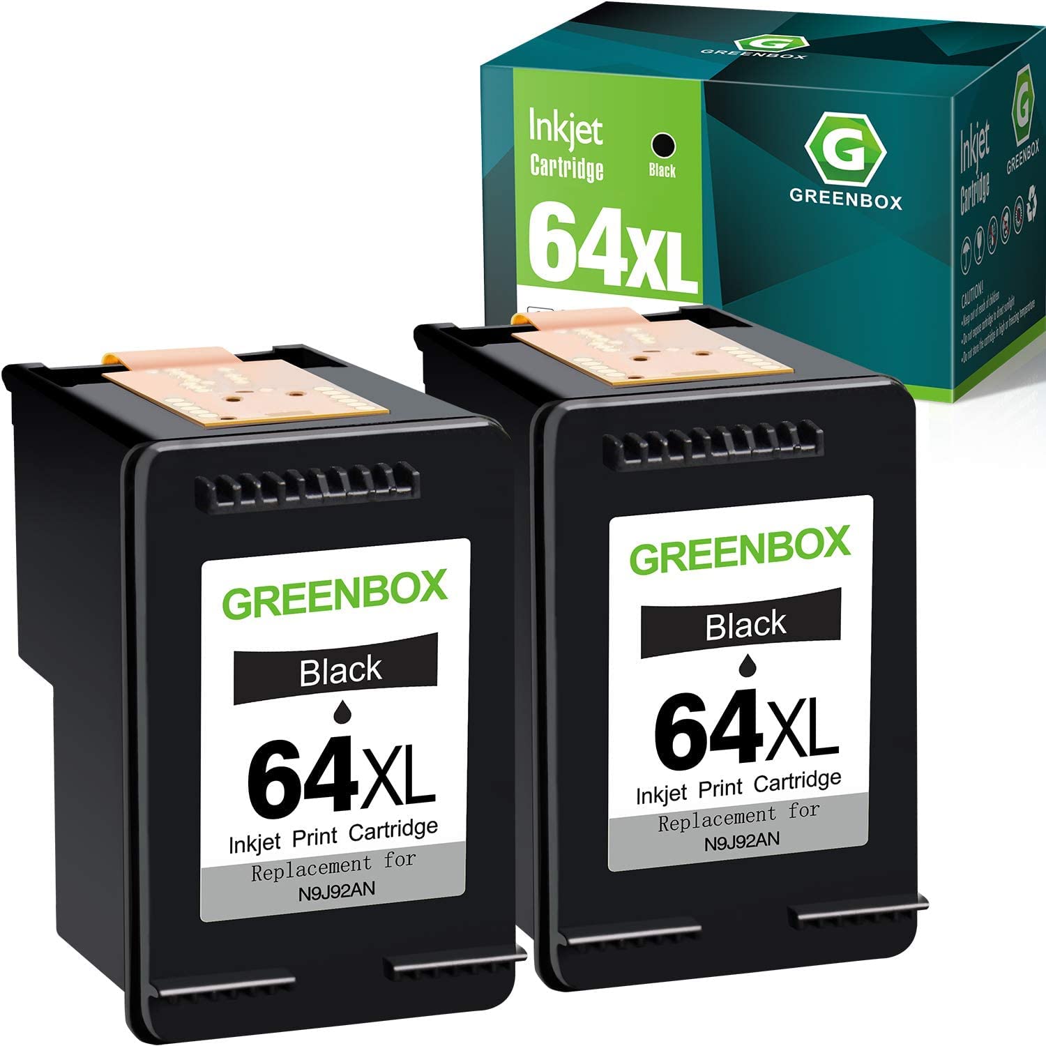 GREENBOX Remanufactured Ink Cartridge Replacement for HP 64 XL 64XL High-Yield for HP Envy Photo 7855 7155 6255 6230 6252 6258 7120 6220 7130 7132 7158 7164 7820 7830 7858 7864 7800 Printer (2 Black)