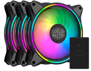 cooler master masterfan 3n1 mf120 halo argb - dual ring addressable rgb lighting, case & cooling hybrid fan blade design with jam sensor protection & vibration dampening frame - 3n1 with controller