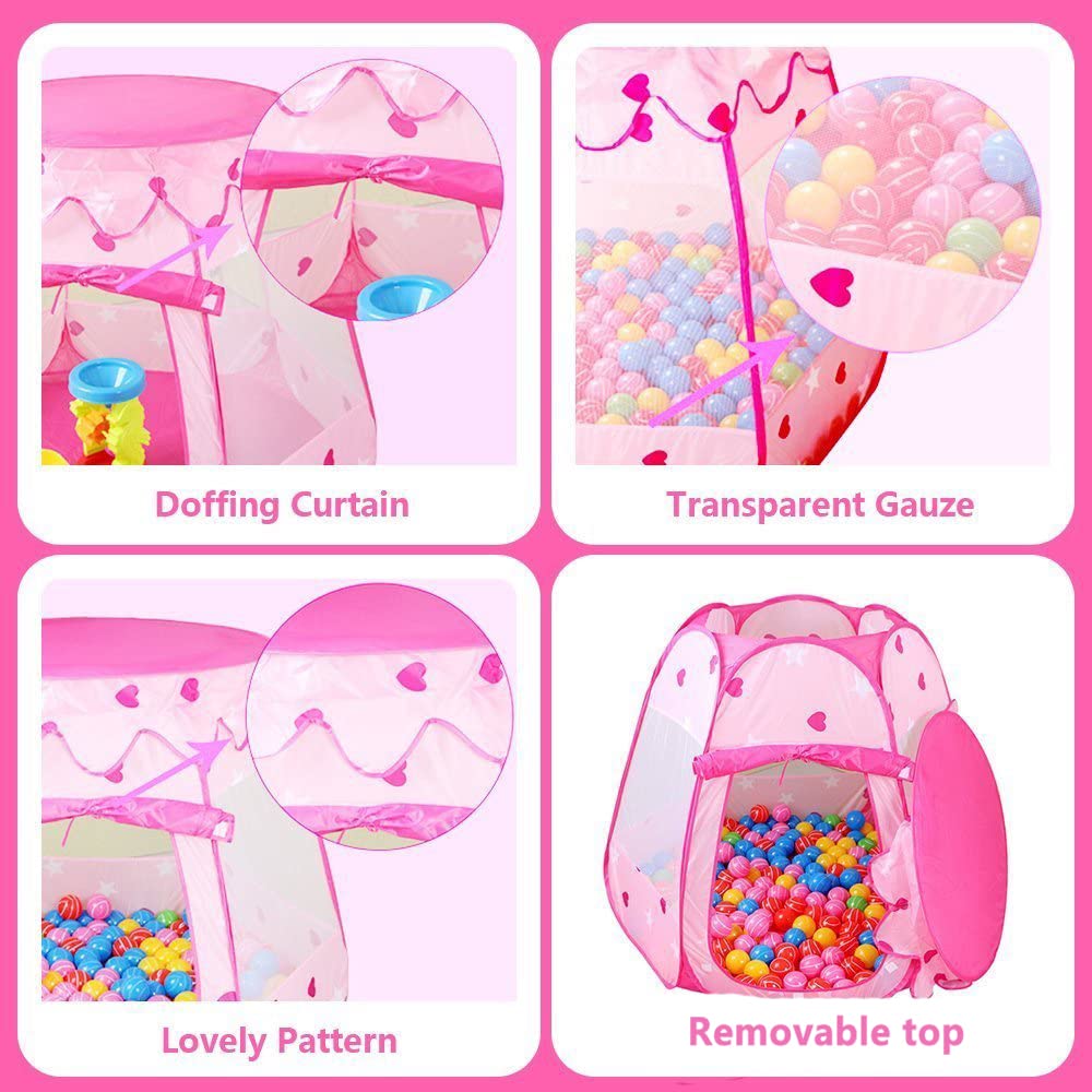 Crayline Pop Up Princess Tent with Star Light, Toys for 1 2 3 Year Old Girl Birthday Gift, Ball Pit for 12-18 Months Toddler Girl Toys, Easy to Pop Up and Assemble(Pink)