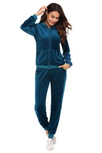 hotouch womens sweatpants set sweater pants tennis golf hiking warm up track_suit peacock blue, medium