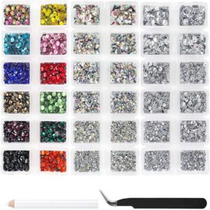 OUTUXED 7632pcs Hotfix Rhinestones for Craft Flatback Round Crystal Glass Gems Set with Clear Crystal and Clear AB 6 Sizes, 12 Mixed Color 3-4mm for DIY Craft