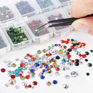 OUTUXED 7632pcs Hotfix Rhinestones for Craft Flatback Round Crystal Glass Gems Set with Clear Crystal and Clear AB 6 Sizes, 12 Mixed Color 3-4mm for DIY Craft