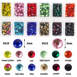 OUTUXED 7632pcs Hotfix Rhinestones for Craft Flatback Round Crystal Glass Gems Set with Clear Crystal and Clear AB 6 Sizes, 12 Mixed Color 3-4mm for DIY Craft