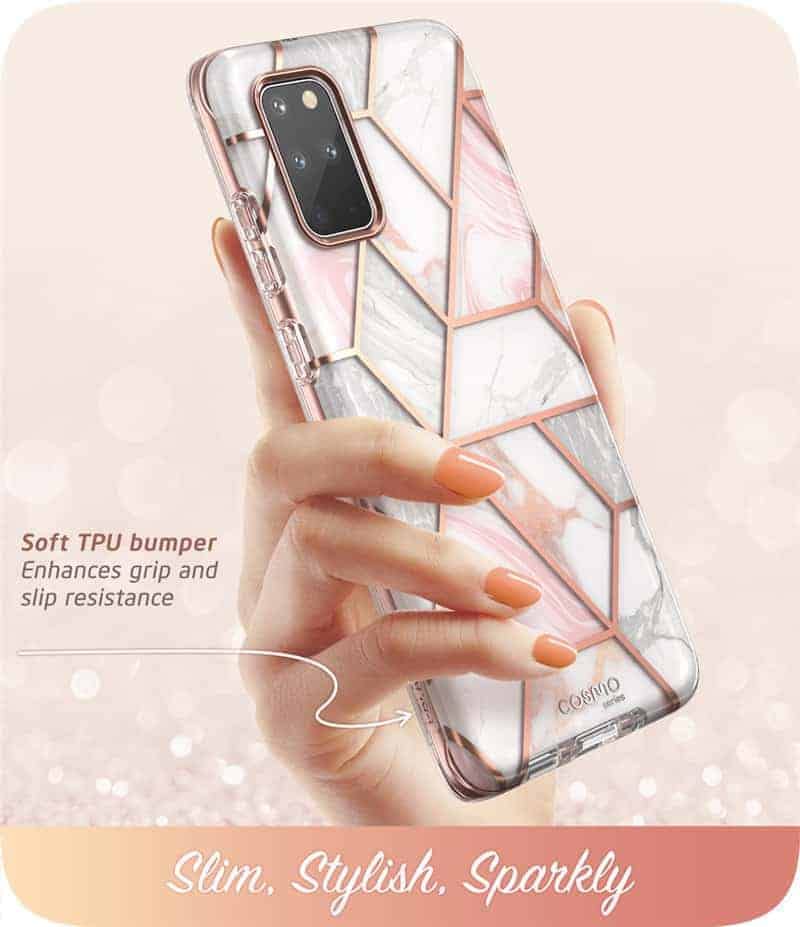 i-Blason Cosmo Series Case for Samsung Galaxy S20+ Plus 5G (2020 Release), Stylish Glitter Protective Bumper Case with Built-in Screen Protector (Marble)