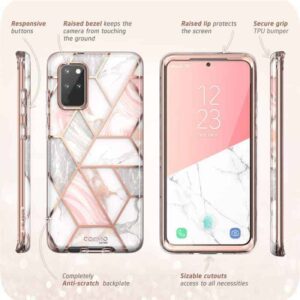 i-Blason Cosmo Series Case for Samsung Galaxy S20+ Plus 5G (2020 Release), Stylish Glitter Protective Bumper Case with Built-in Screen Protector (Marble)