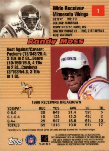 1999 Bowman's Best #1 Randy Moss NFL Football Trading Card