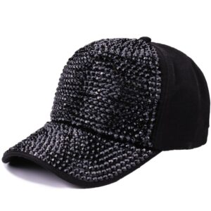 gudessly women men studded rhinestone crystals adjustable baseball cap plain sparkle bling denim sun hat