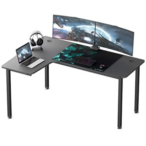 eureka ergonomic 60 inch black corner l shaped computer desk, home office gaming study work writing table long large sturdy workstation simple modern with metal legs, left side