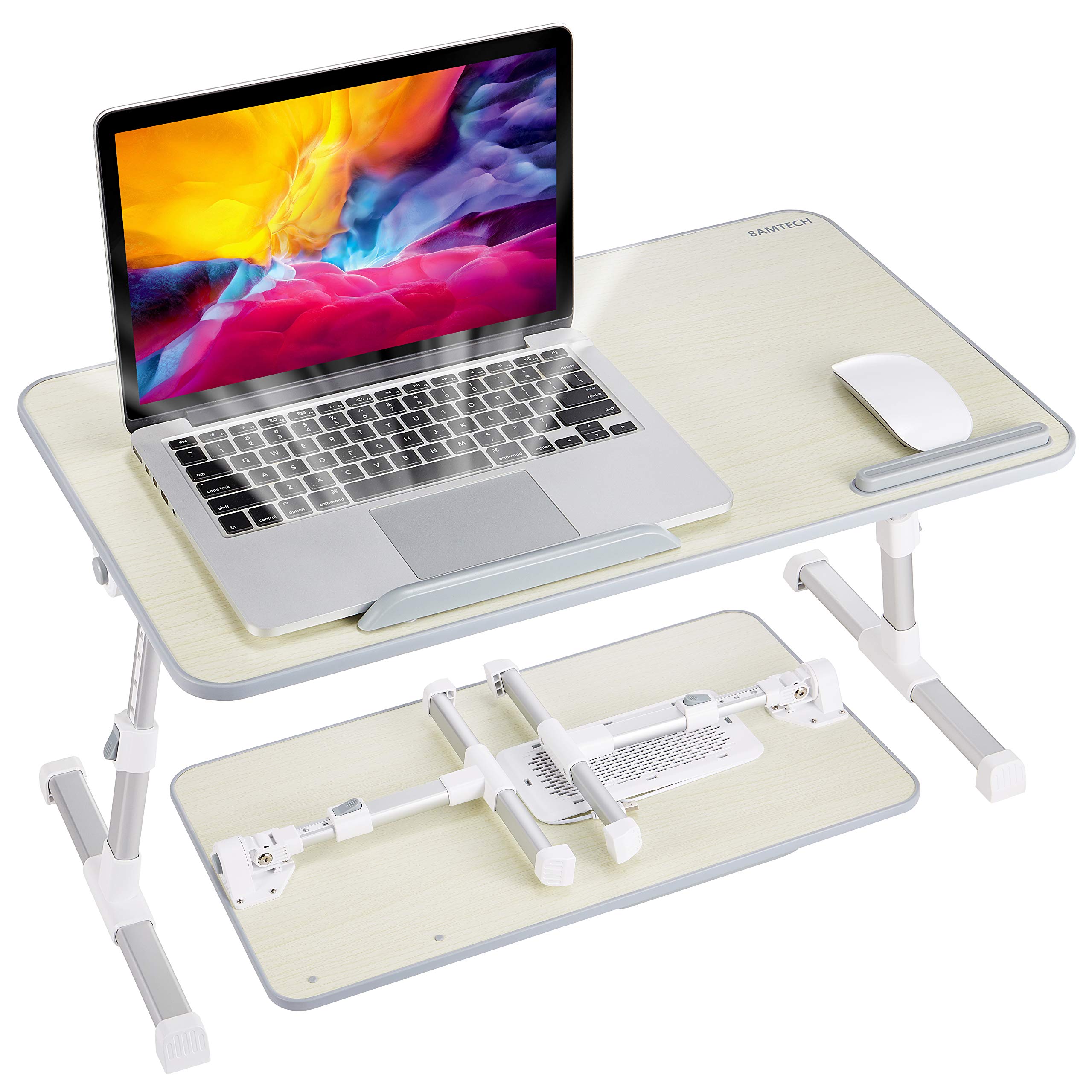 Lap Desk for Laptop, 8AMTECH Lap Desk Ajustable Laptop Table with Cooling Fan Office Desk for Laptop, Working, Reading, Writing, Drawing and Eating in Bed Sofa Floor Couch