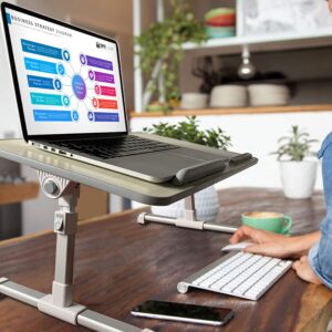 Lap Desk for Laptop, 8AMTECH Lap Desk Ajustable Laptop Table with Cooling Fan Office Desk for Laptop, Working, Reading, Writing, Drawing and Eating in Bed Sofa Floor Couch