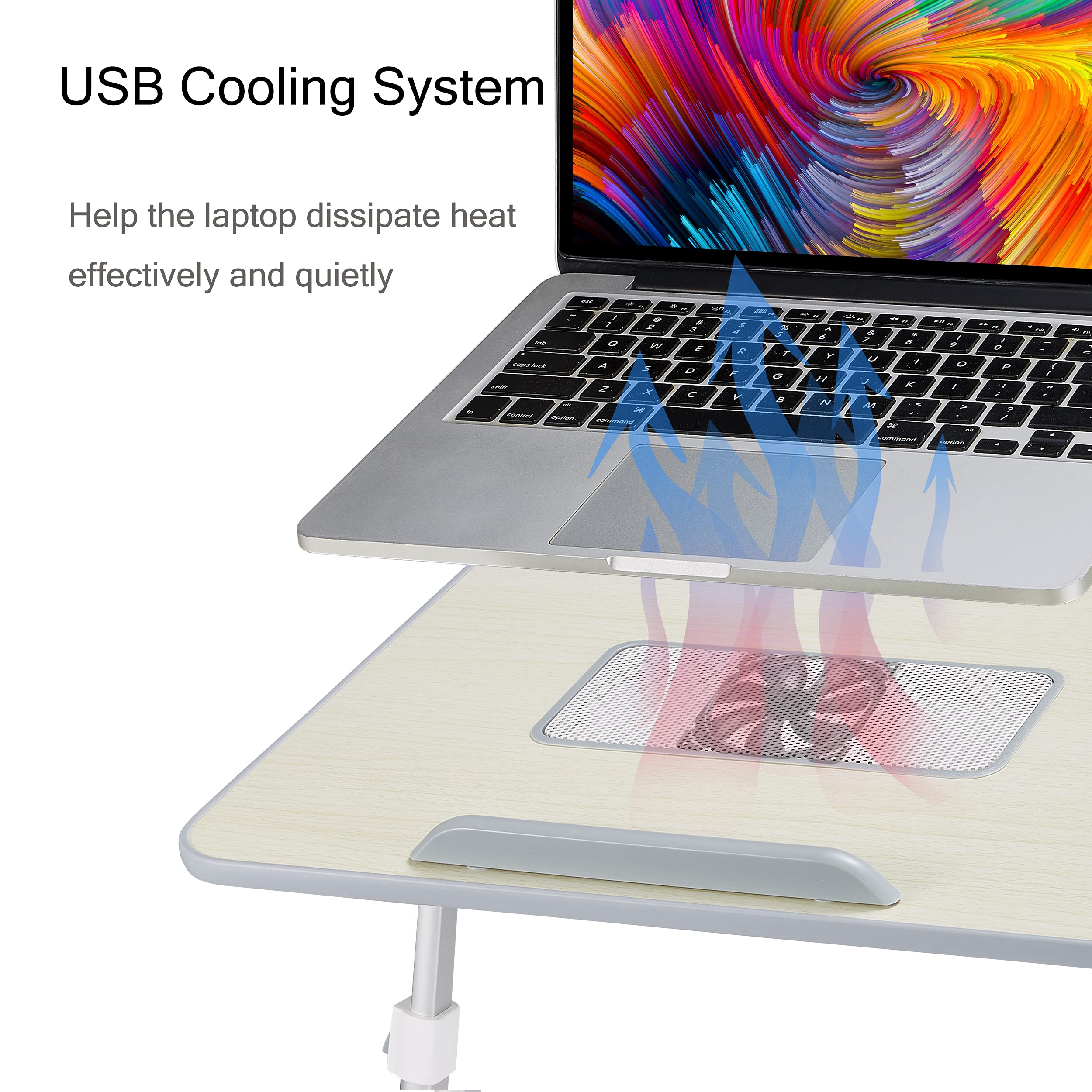 Lap Desk for Laptop, 8AMTECH Lap Desk Ajustable Laptop Table with Cooling Fan Office Desk for Laptop, Working, Reading, Writing, Drawing and Eating in Bed Sofa Floor Couch