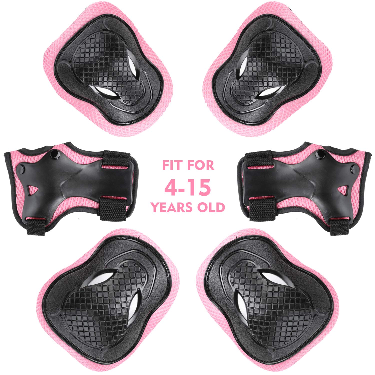 ValueTalks Protective Gear Sets for Youth/Kids Adjustable Safety Knee Pads and Elbow Pads Wrist Guards for 5~15yrs Girls Boys Teens Cycling Skating Roller Skateboard Bike Scooter Outdoor Sports