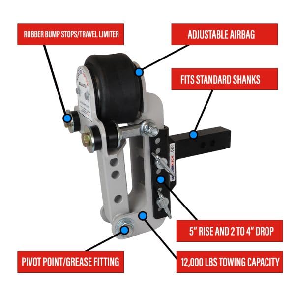 Shocker Air Equalizer for Weight Distribution Hitch - 12,000 lbs, Fits 2" Hitch 5" Rise 2" Drop