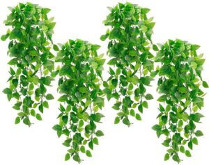whonline 4pcs 3.6ft artificial hanging plants, faux pothos with 162 leaves each, artificial ivy vine for bedroom wall porch garden home decor (no basket)
