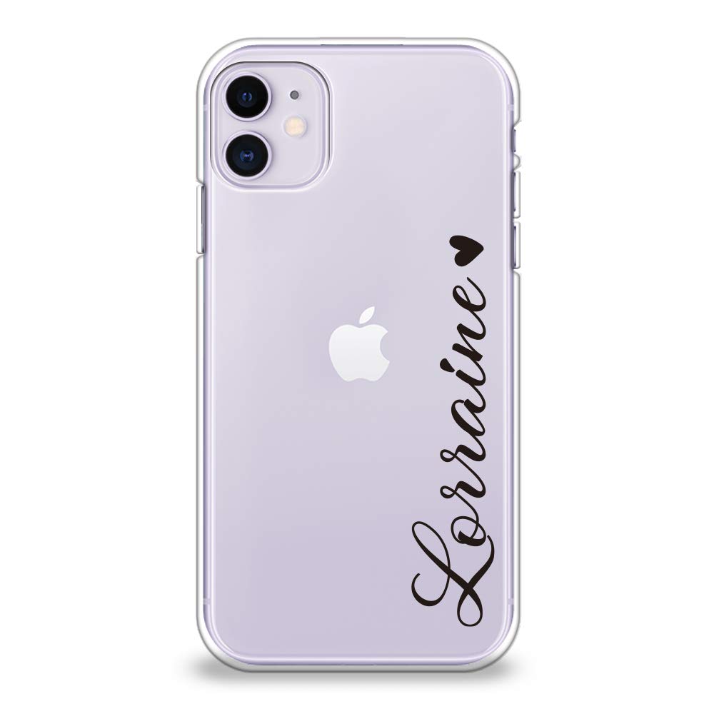 CasesByLorraine Compatible with iPhone 11 6.1" Case, Personalized Custom Name Text with Heart Clear Transparent Case Flexible TPU Soft Gel Protective Cover for iPhone 11 6.1 inch (2019)