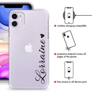 CasesByLorraine Compatible with iPhone 11 6.1" Case, Personalized Custom Name Text with Heart Clear Transparent Case Flexible TPU Soft Gel Protective Cover for iPhone 11 6.1 inch (2019)